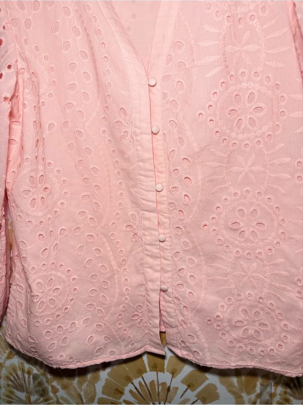 Peach Eyelet Embroidered Blouse | Romantic Puff Sleeve Top | Boho Cottagecore